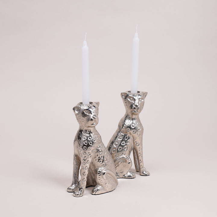 Savannah Leopard Candle Holders, Set of 2